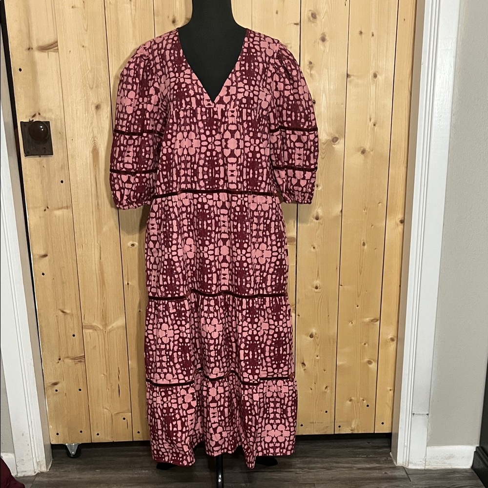 Pink Patterned Midi Dress